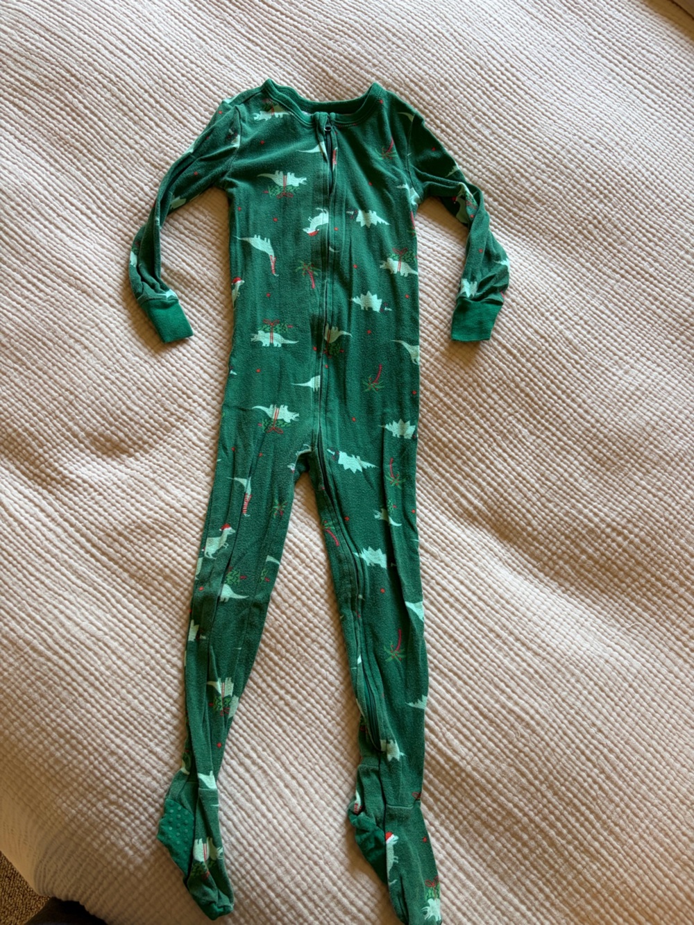 Kids Christmas Dino Print Footed One-Piece Pajamas